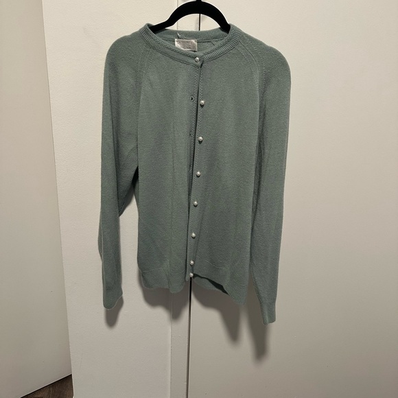 Vintage teal cardigan with pearl buttons - Picture 3 of 5